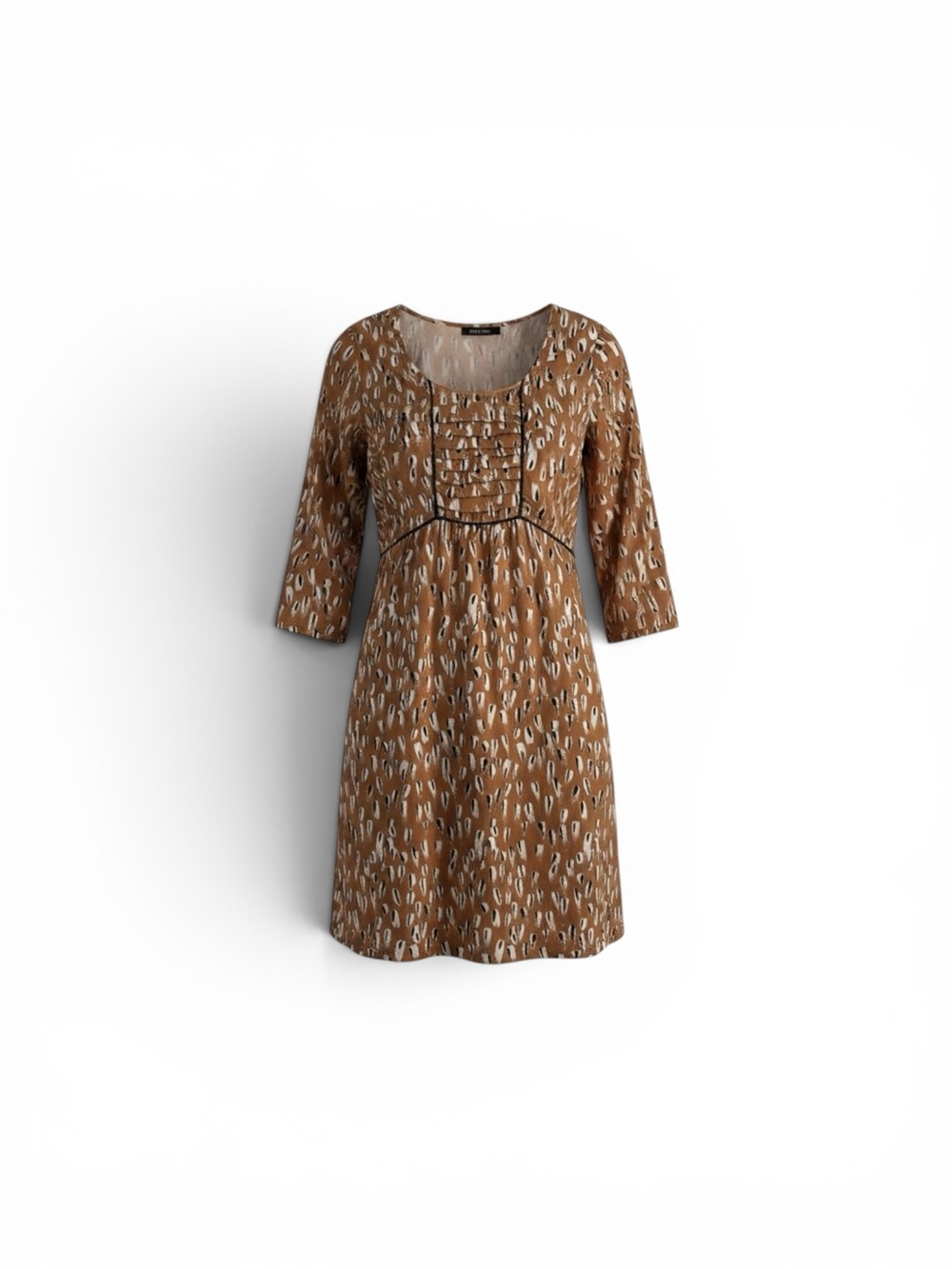 Women's Yellow Pattern Long Sleeve Empire-Waist Scoop neck Dress